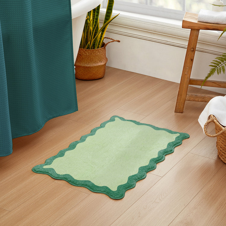 bath mat teal green scalloped wavy edge