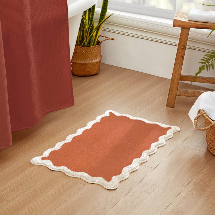 bath mat terracotta scalloped wavy edge