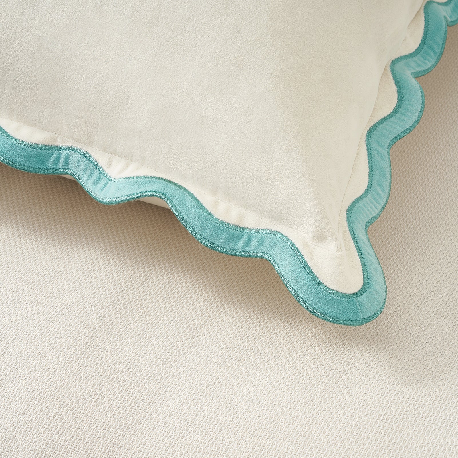 Pillow with turquoise trim on a beige background