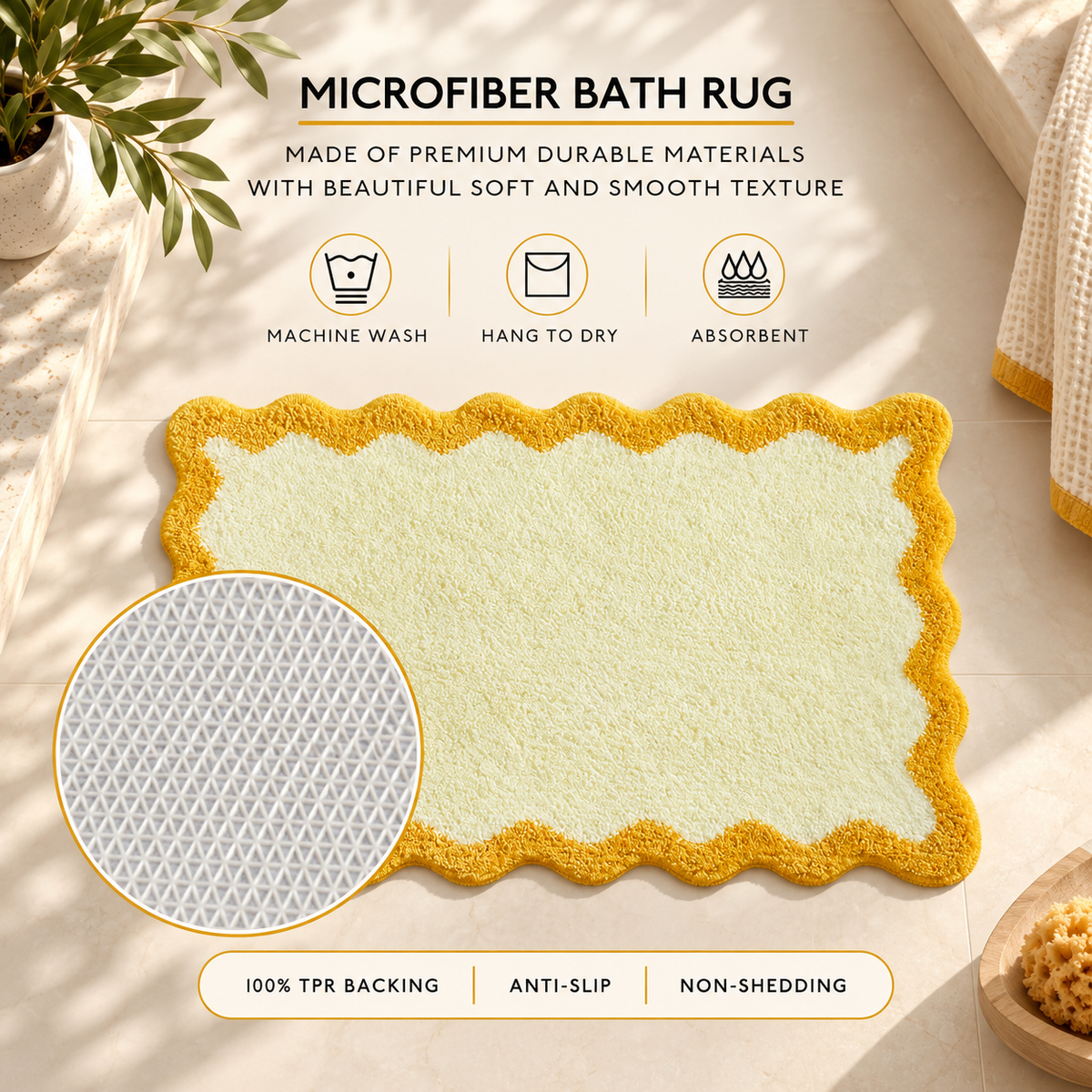 scalloped edge bath mat