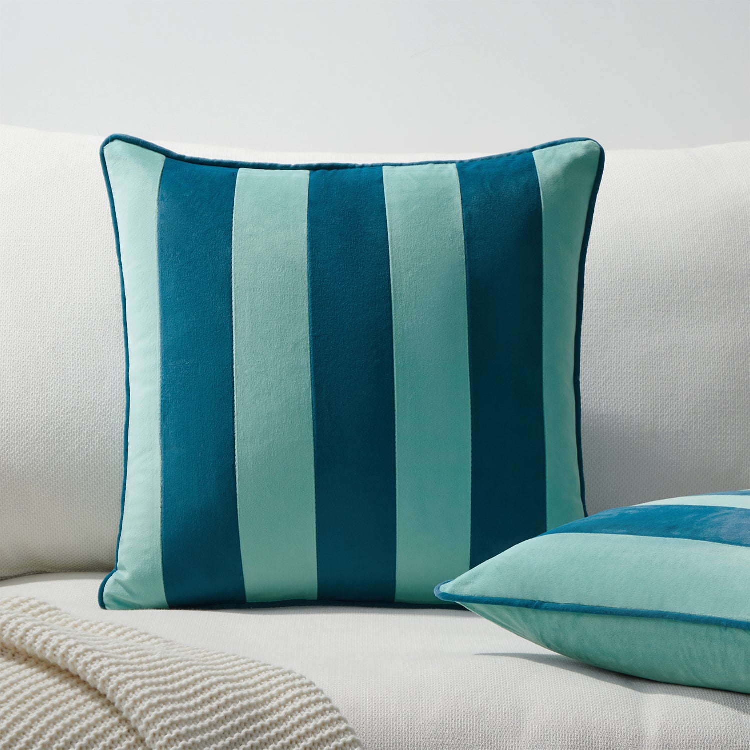 striped velvet pillows set of two blue light blue