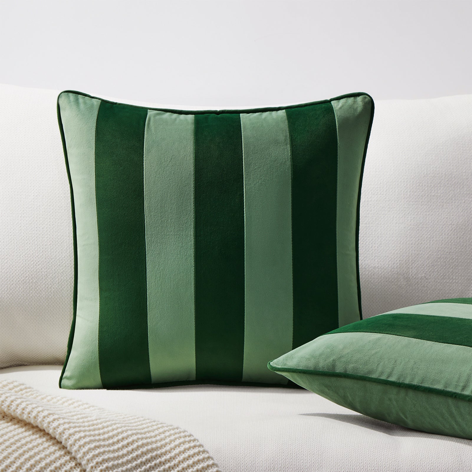 striped velvet pillows set of two green light green