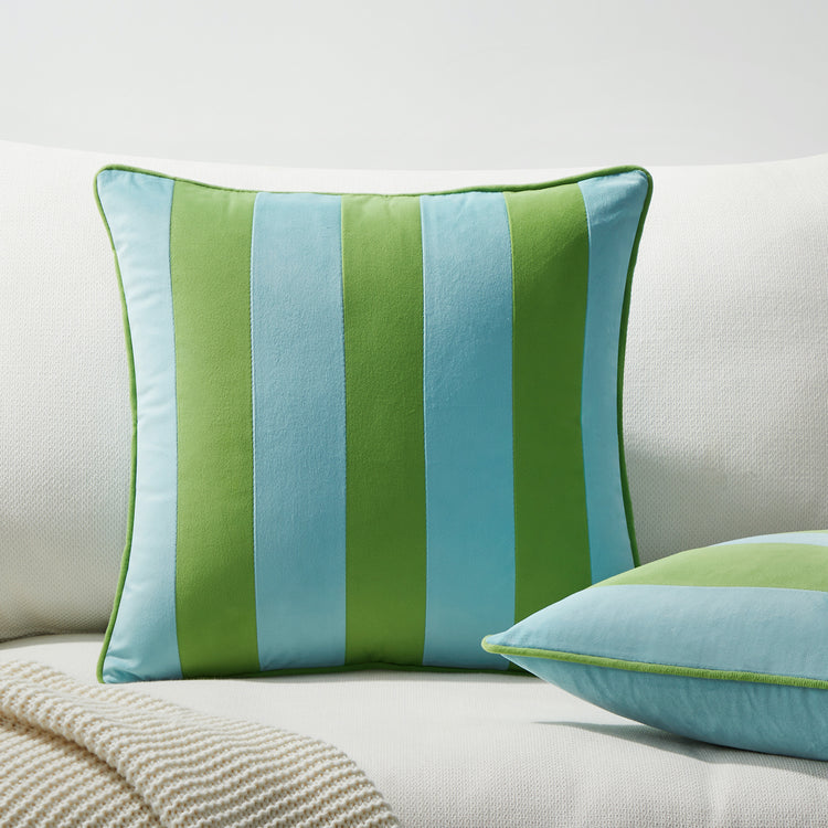 striped velvet pillows set of two light green light blue