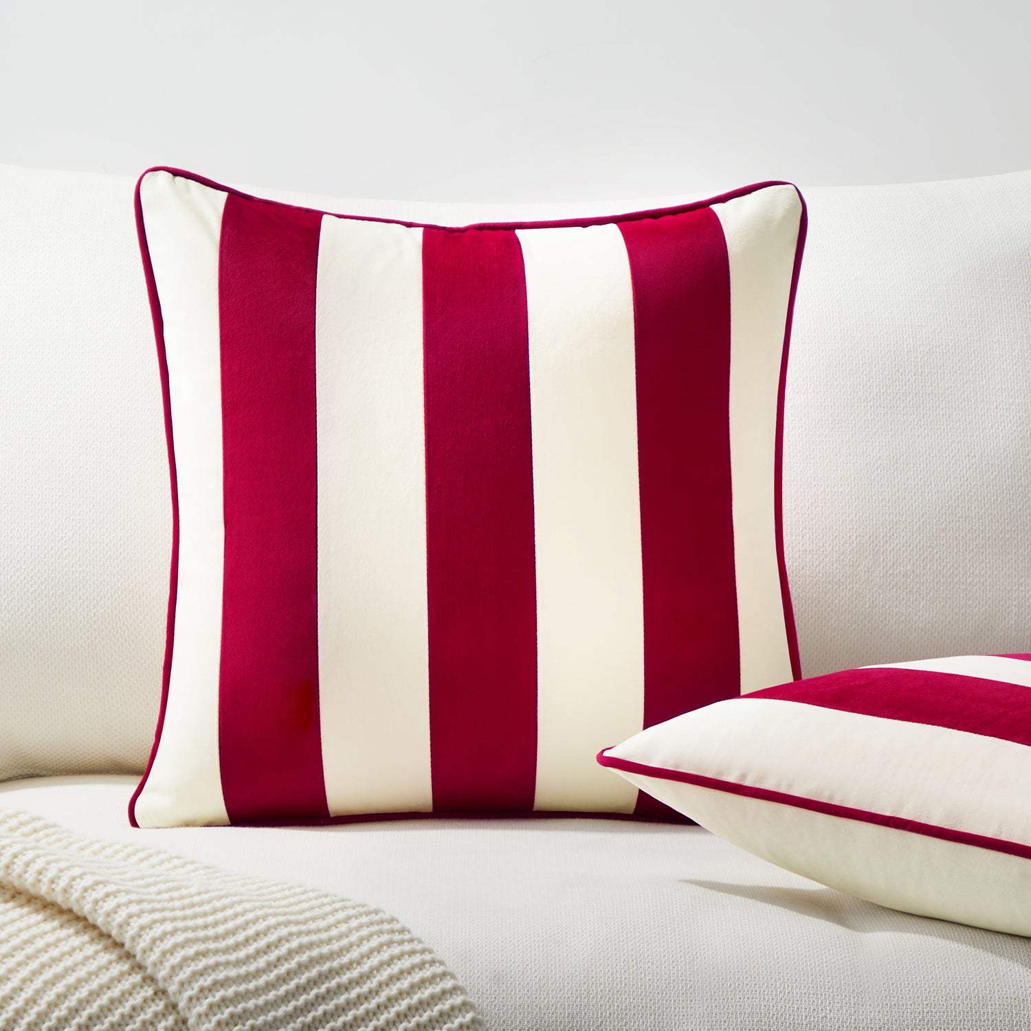 striped velvet pillows set of two red white christmas