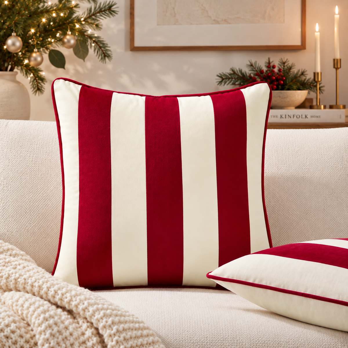 christmas throw pillow covers stripe red white