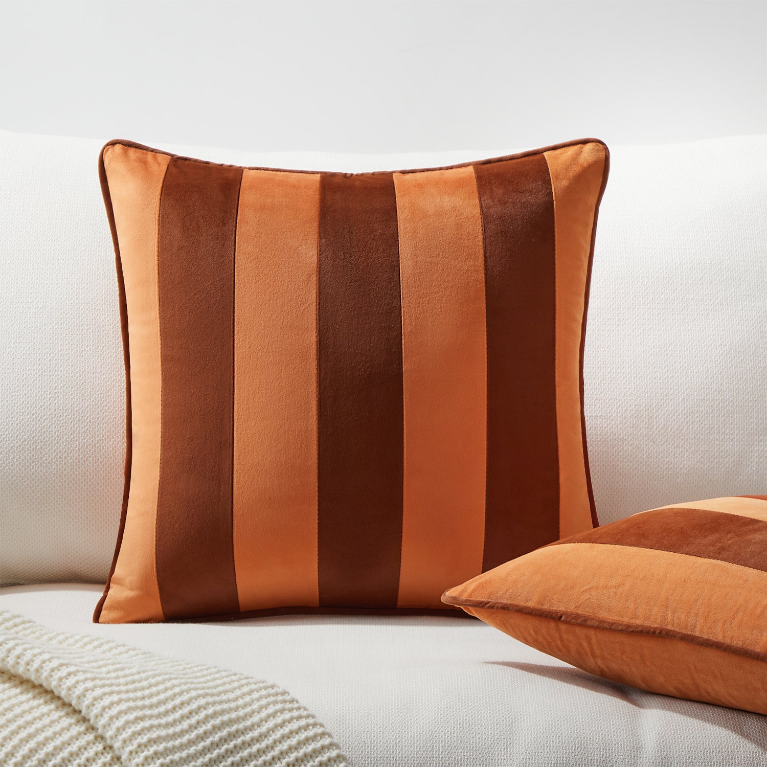 striped velvet pillows set of two rust coral