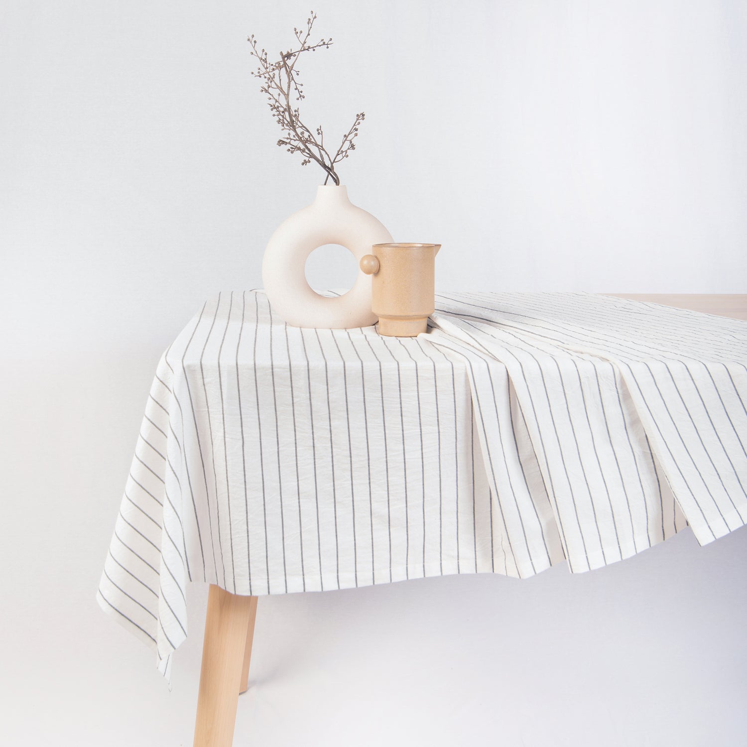 tablecloth cotton stonewashed black white stripes rectangle