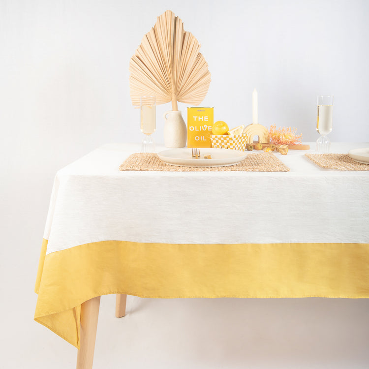 tablecloth cotton stonewashed yellow white rectangle