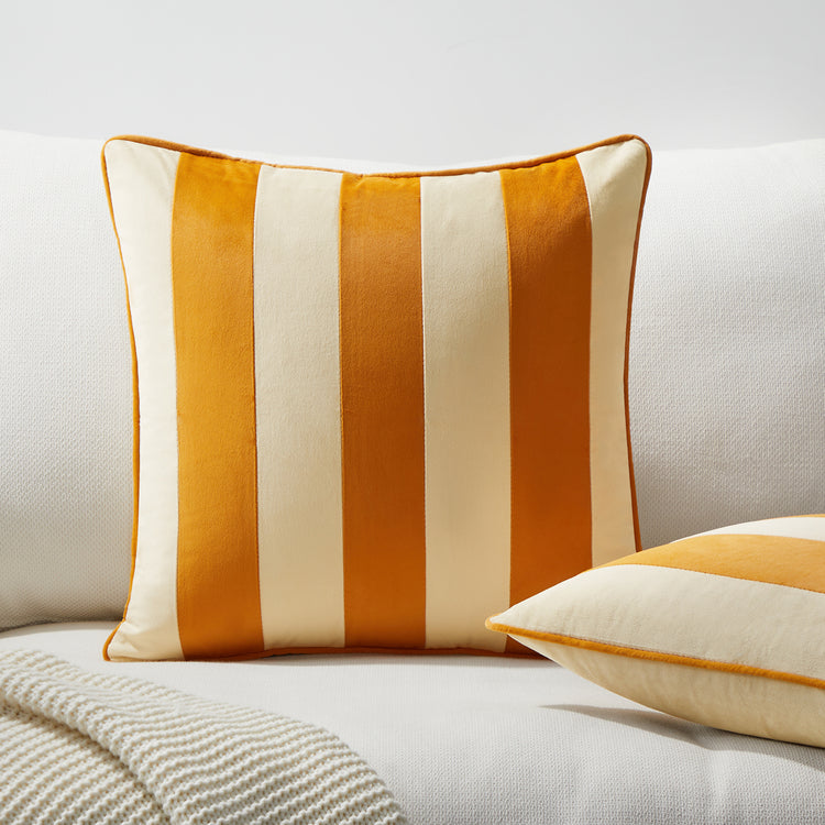 striped velvet pillows set of two yellow cream