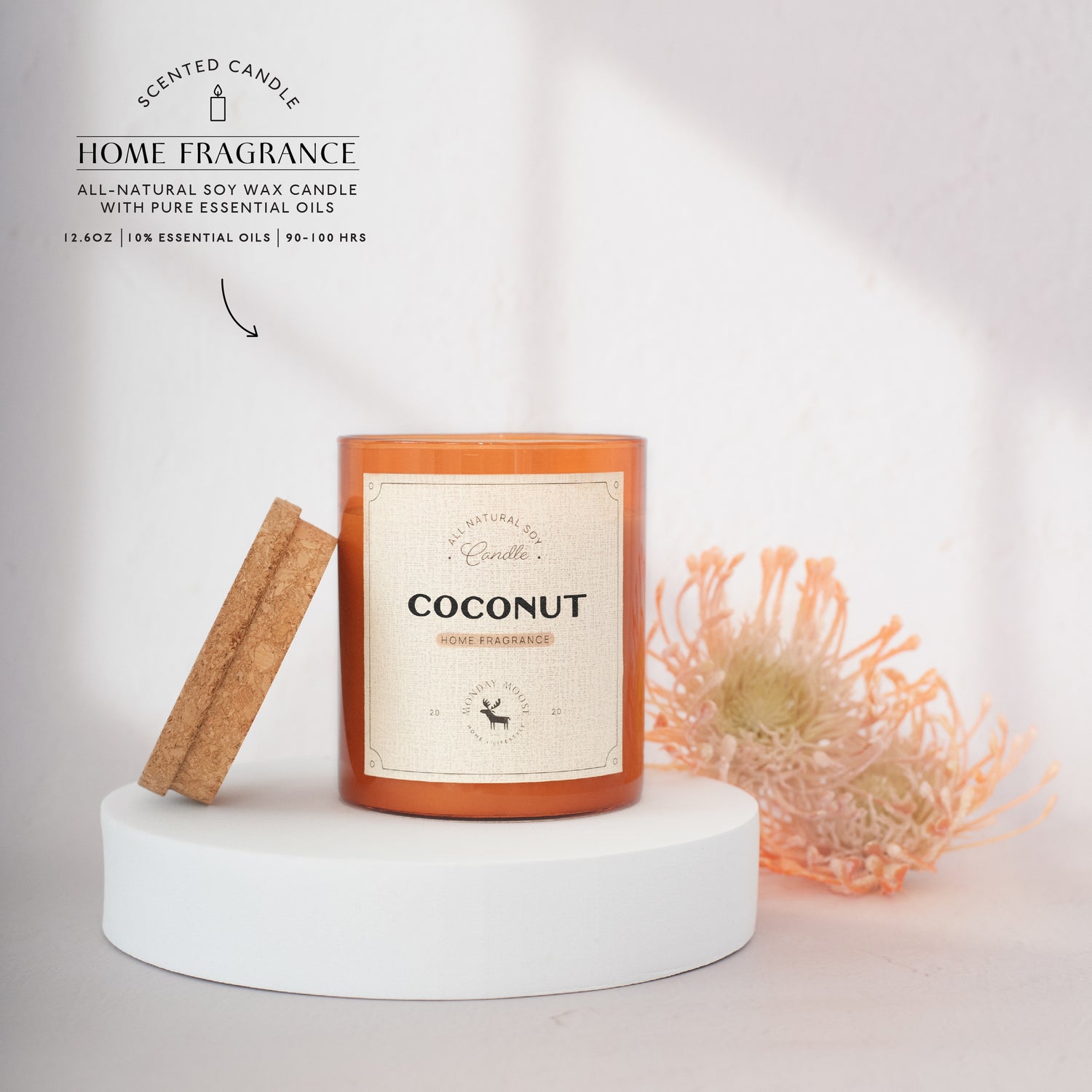 soy wax candle amber jar coconut