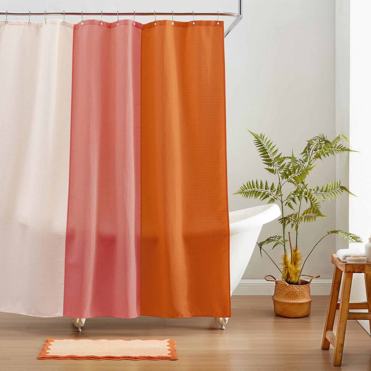 bath mat orange scalloped wavy edge