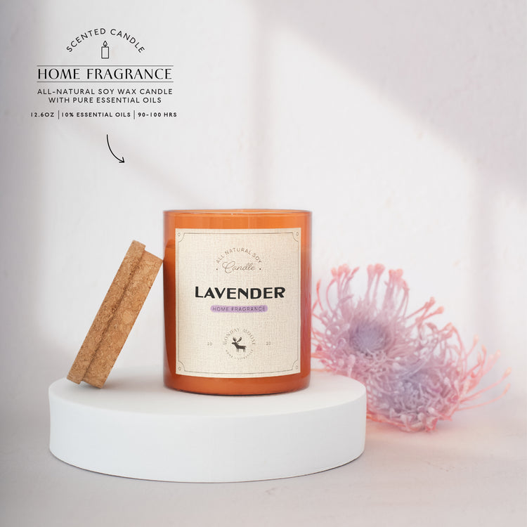 soy wax candle amber jar lavender