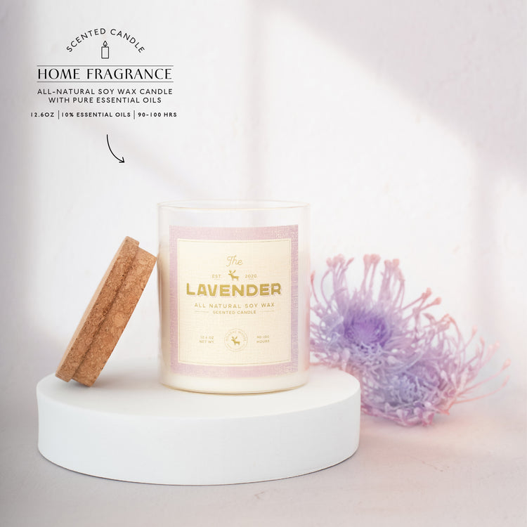 soy wax candle transparent jar lavender