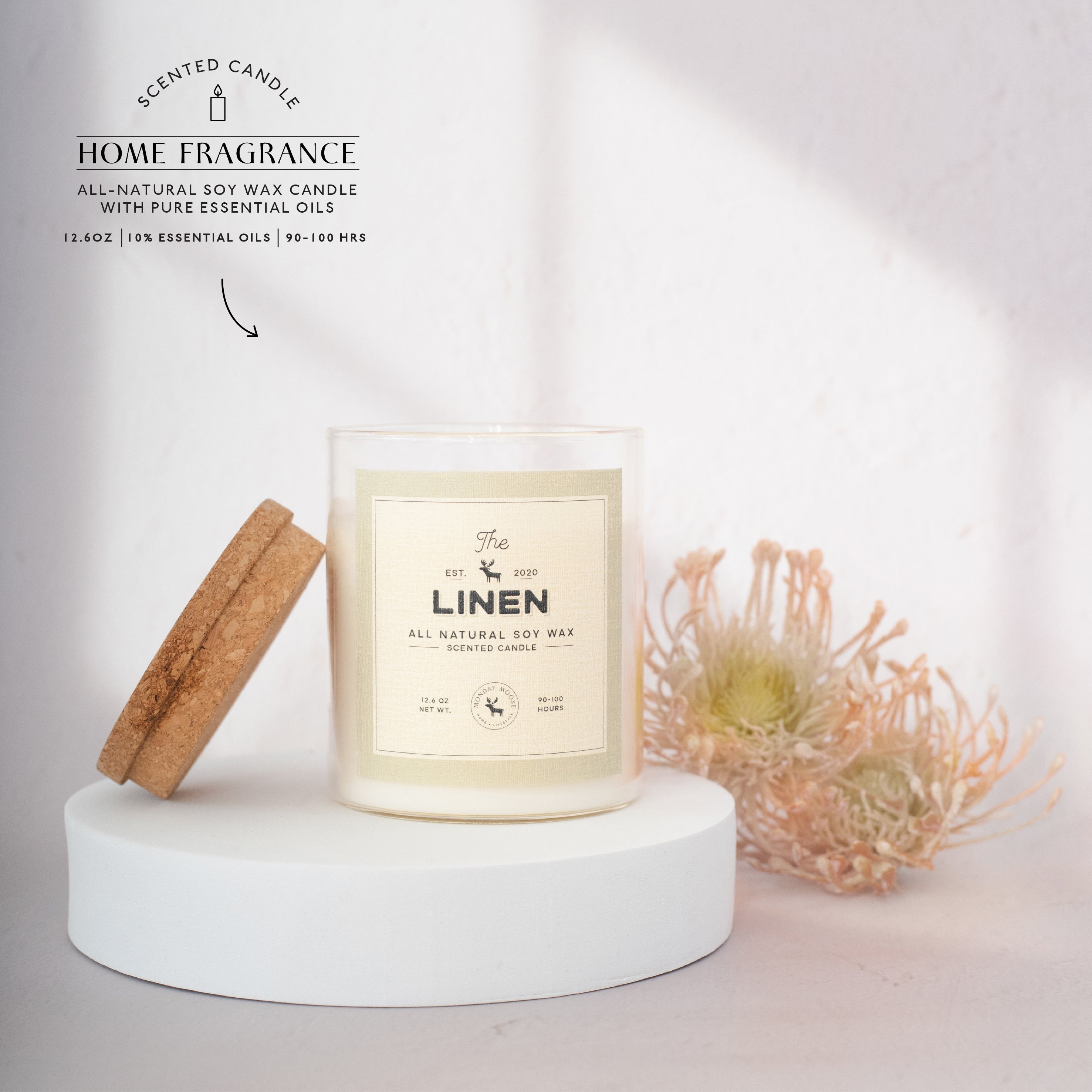 soy wax candle transparent jar linen