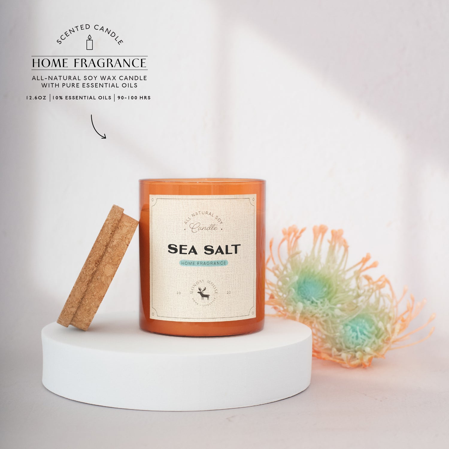 soy wax candle amber jar sea salt