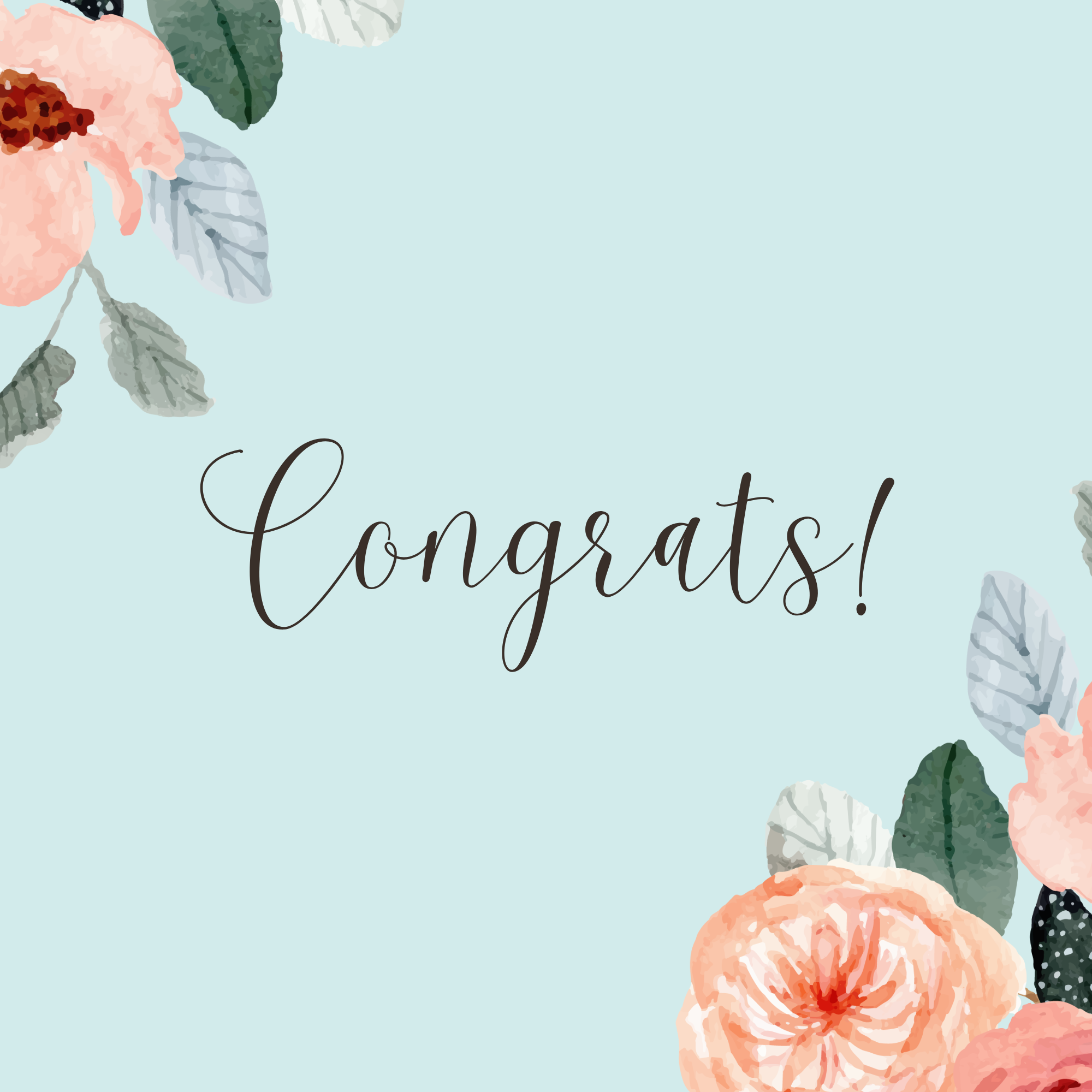 Floral design with 'Congrats!' text on a light blue background