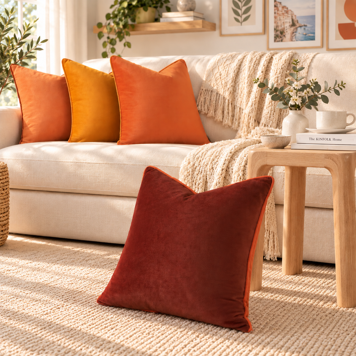velvet piping decorative throw pillow covers
