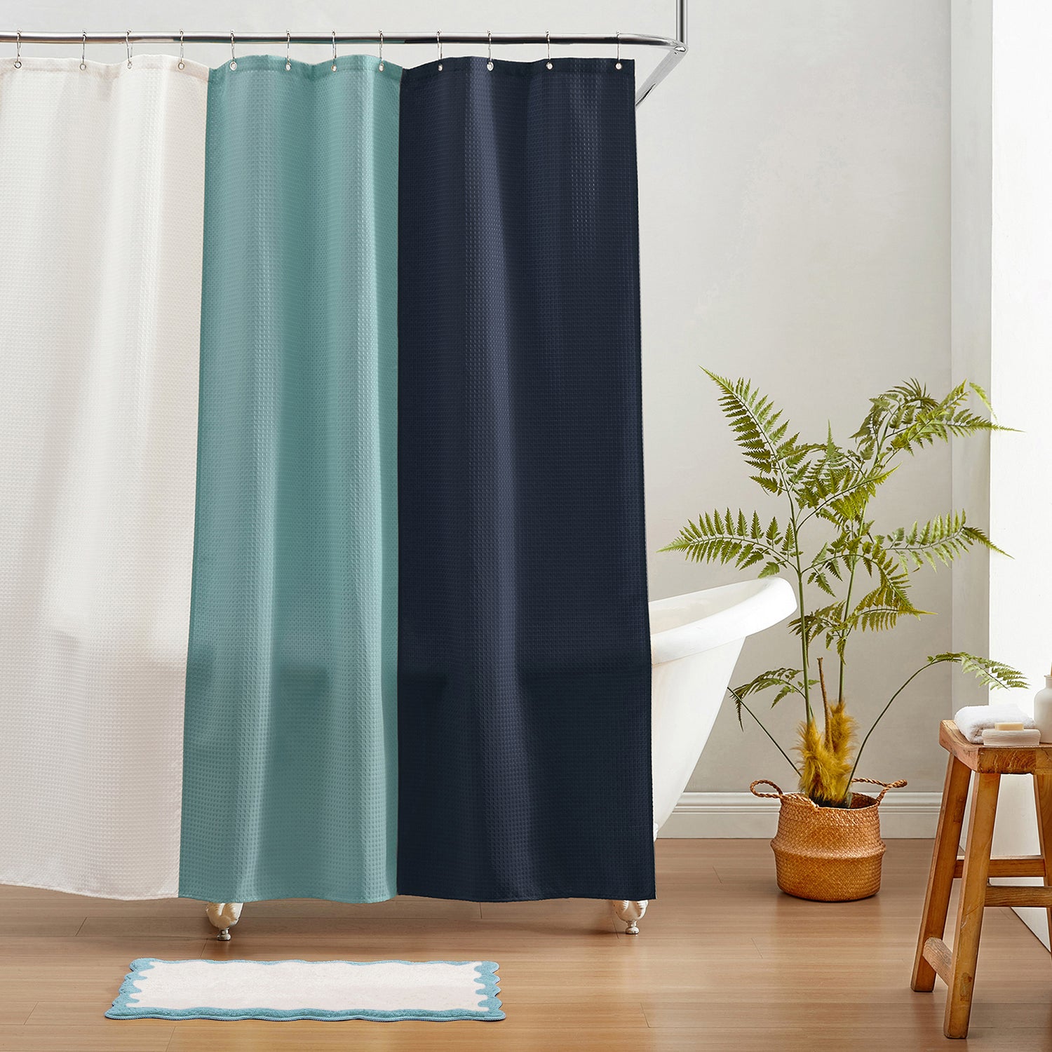 bath mat sky blue scalloped wavy edge