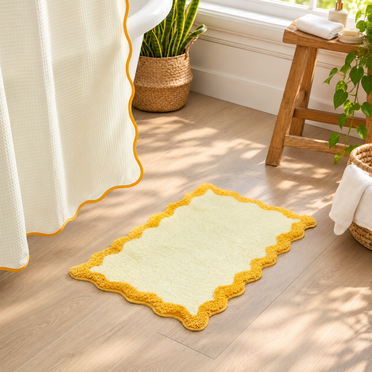 scalloped edge bath mat