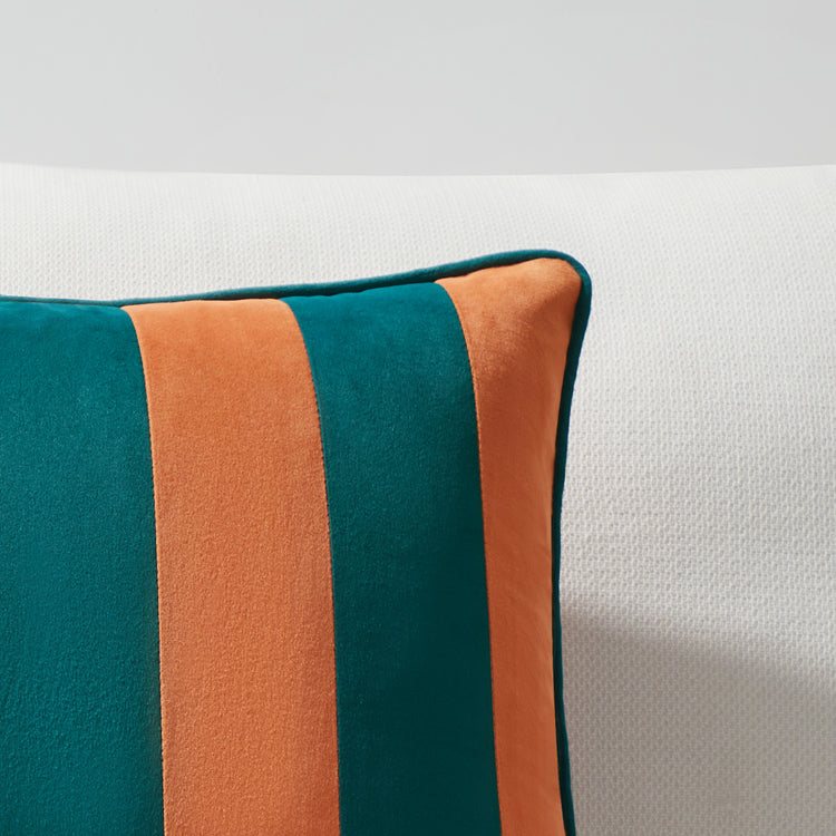 striped velvet pillows set of two coral dark teal