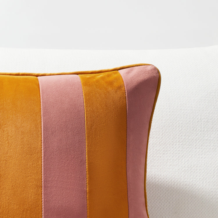 striped velvet pillows set of two pink yellow