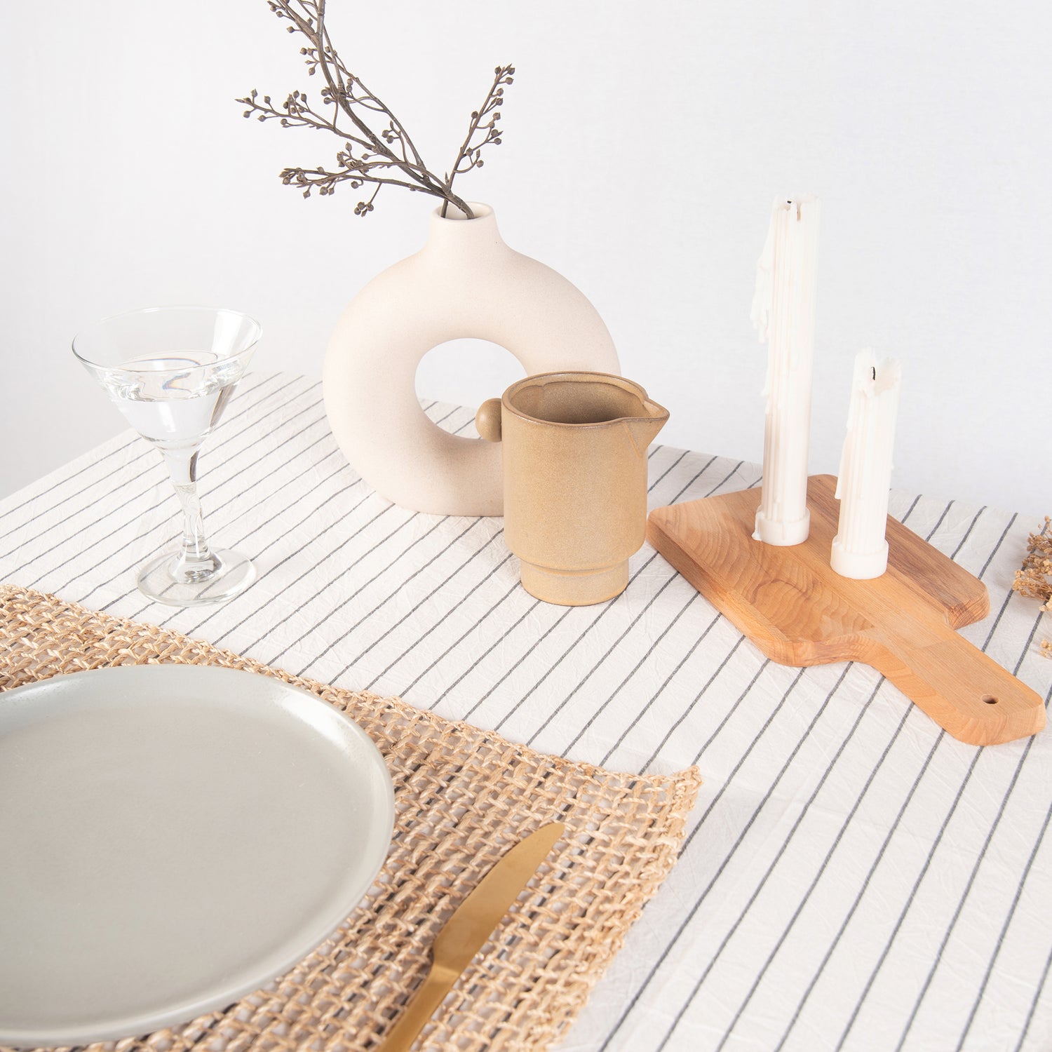 tablecloth cotton stonewashed black white stripes rectangle