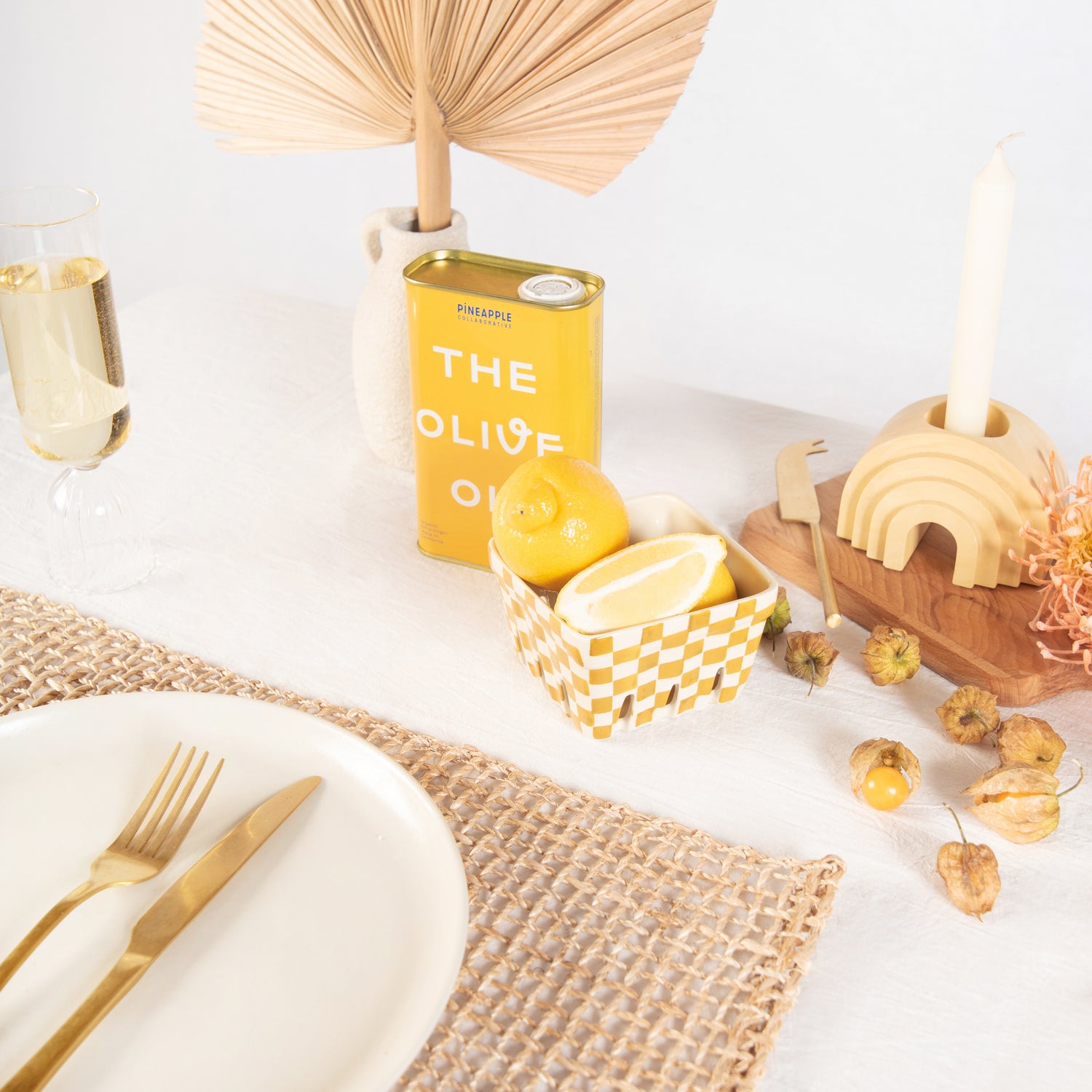 tablecloth cotton stonewashed yellow white rectangle