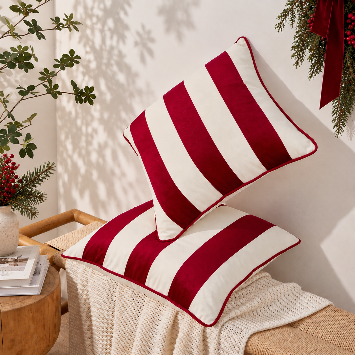 christmas throw pillow covers stripe red white