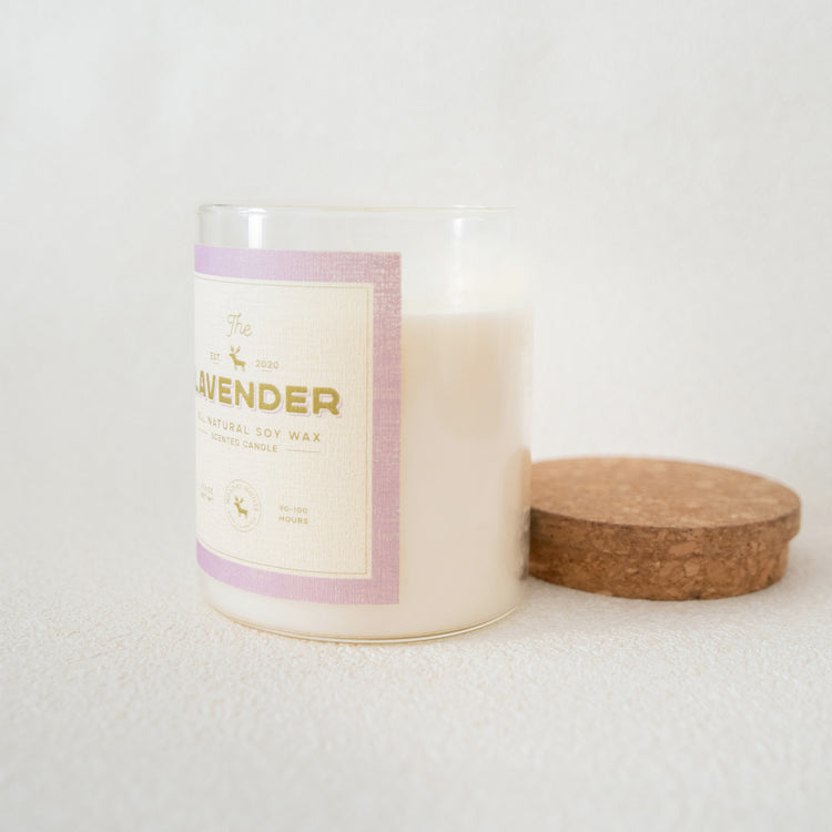 soy wax candle transparent jar lavender