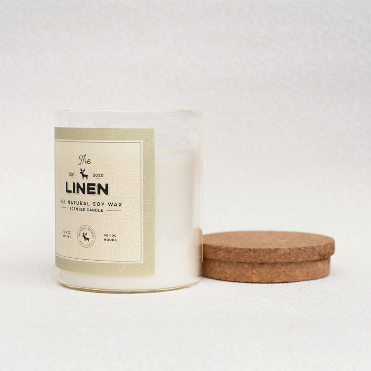 soy wax candle transparent jar linen