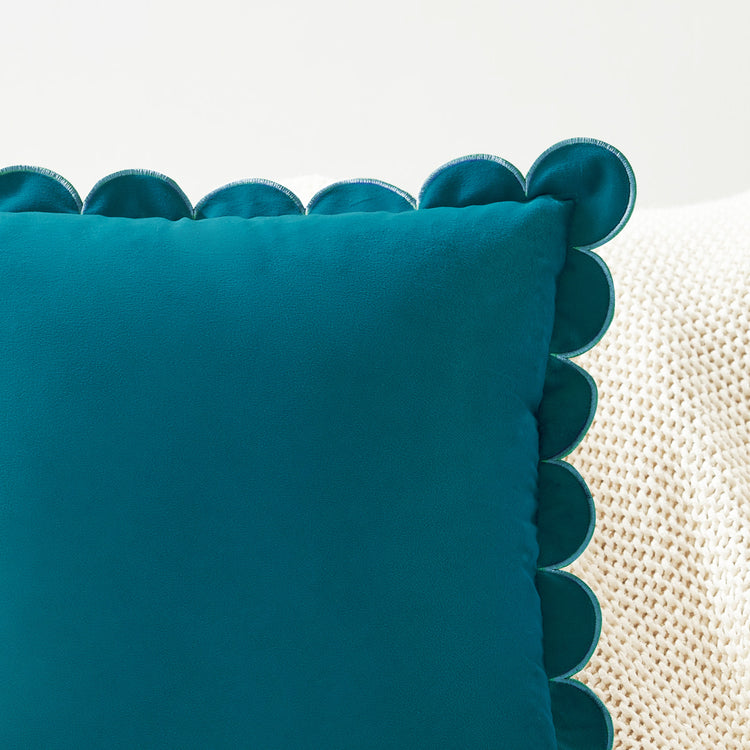 scalloped edge velvet pillows set of two  blue light blue