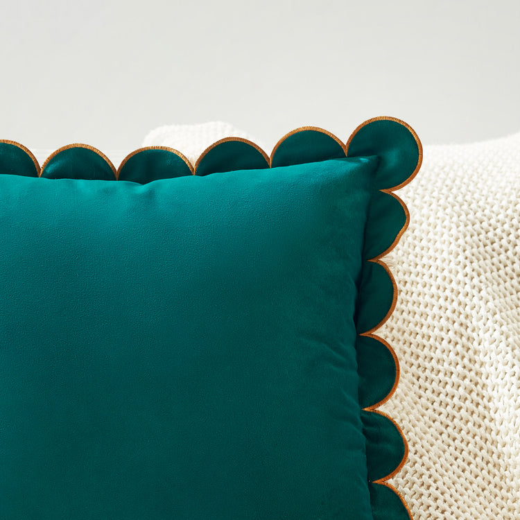 scalloped edge velvet pillows set of two coral dark teal