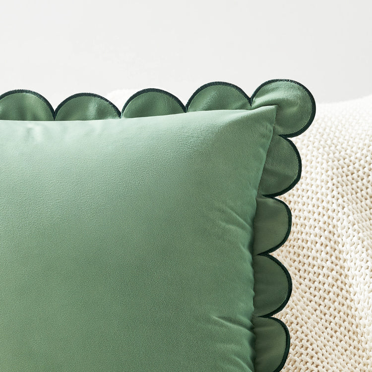 scalloped edge velvet pillows set of two green light green