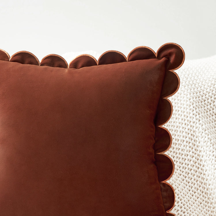 scalloped edge velvet pillows set of two rust coral