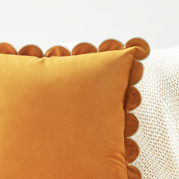 scalloped edge velvet pillows set of two yellow cream