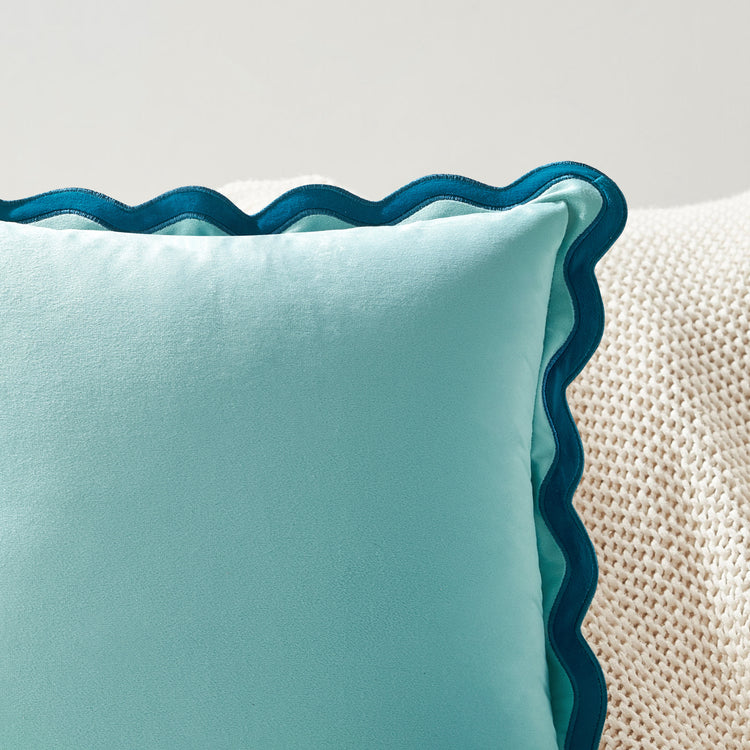 scalloped edge velvet pillows set of two blue light blue