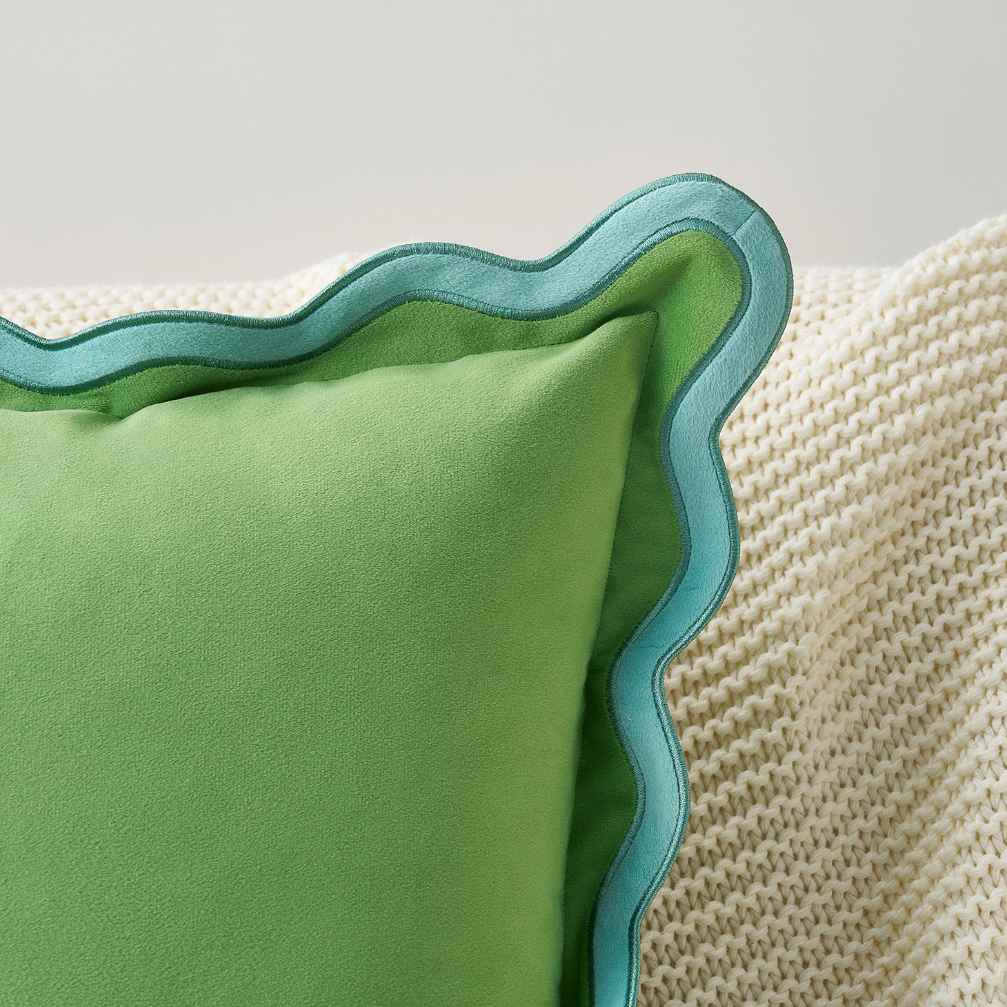 scalloped edge velvet pillows set of two light blue light green