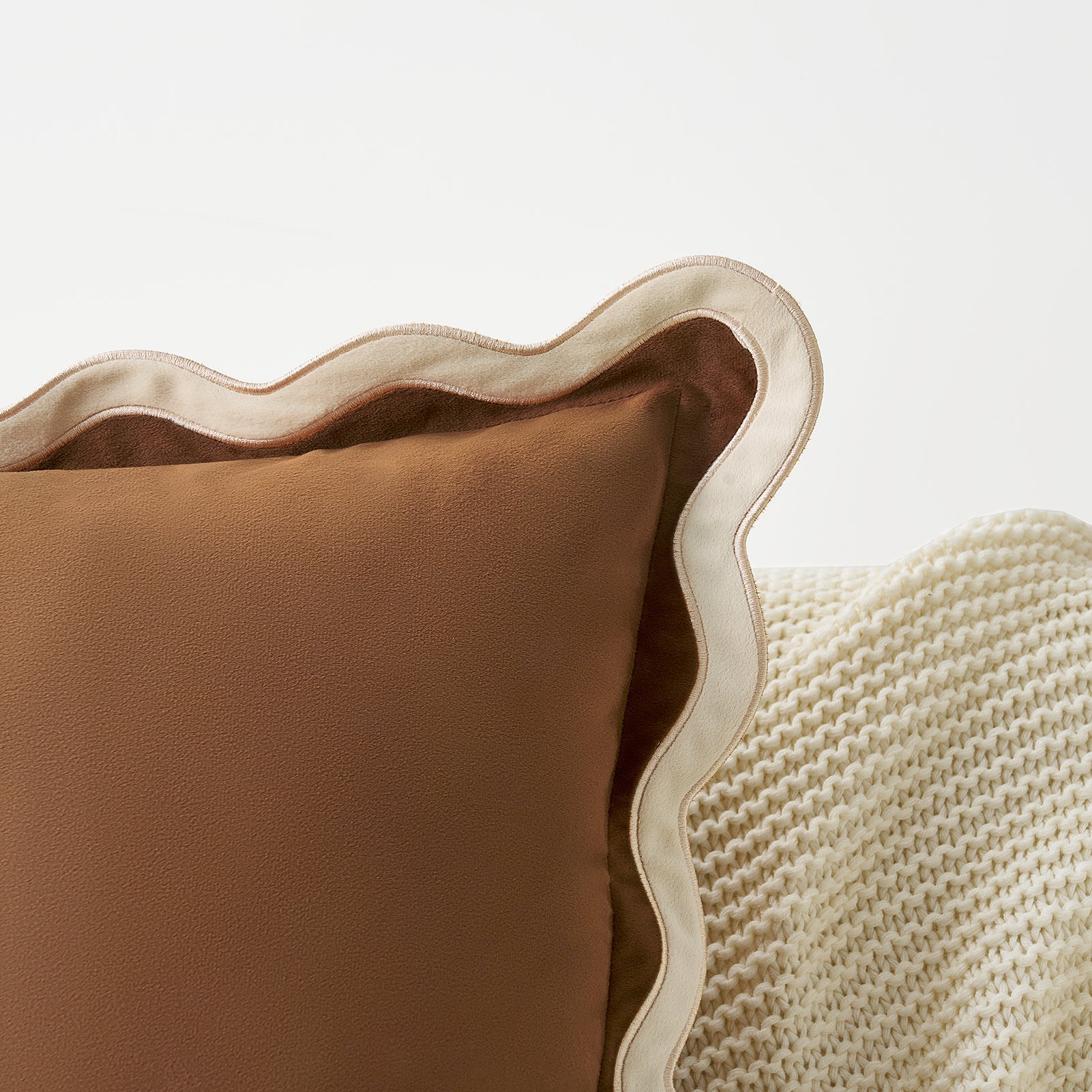 scalloped edge velvet pillows set of two beige brown