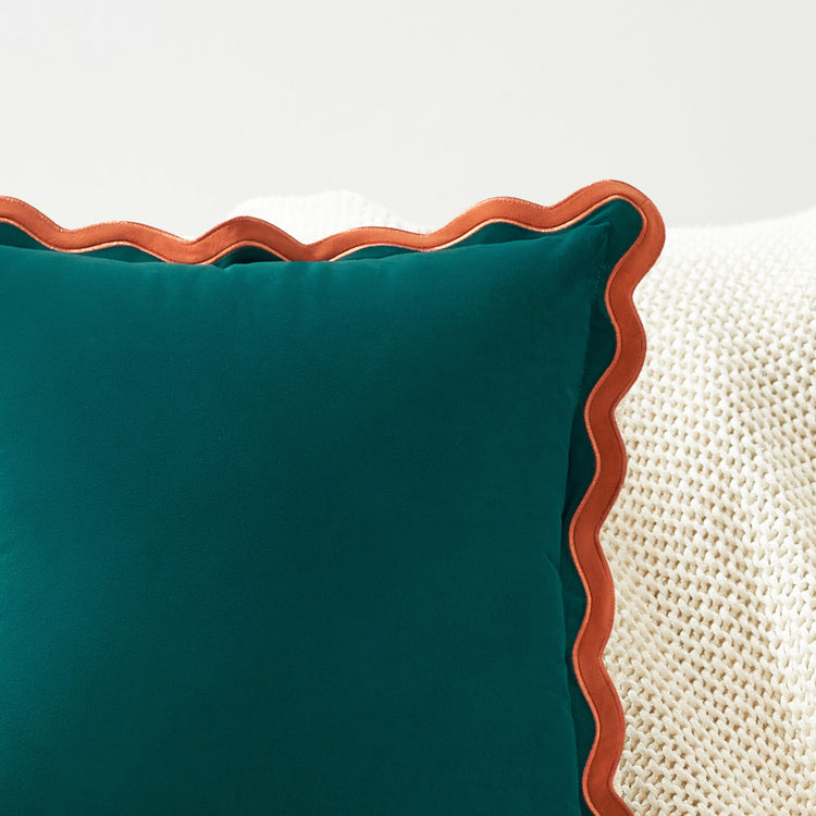 scalloped edge velvet pillows set of two coral dark teal