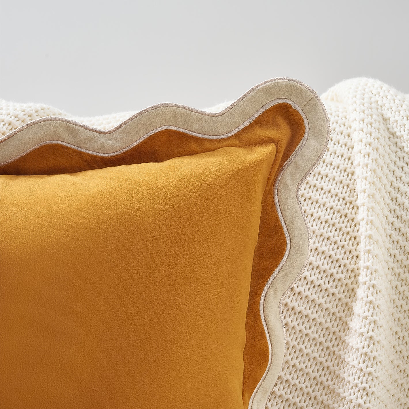 scalloped edge velvet pillows set of two cream yellow