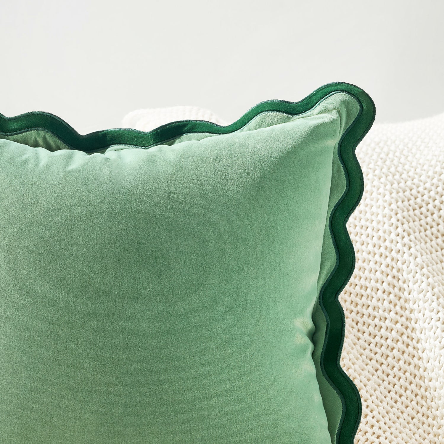 scalloped edge velvet pillows set of two green light green