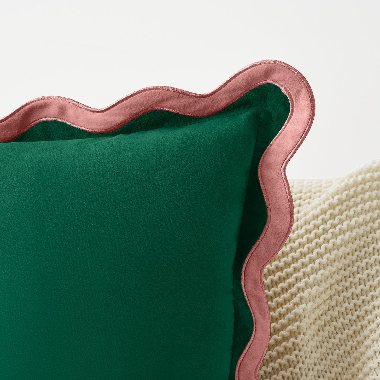 scalloped edge velvet pillows set of two pink green