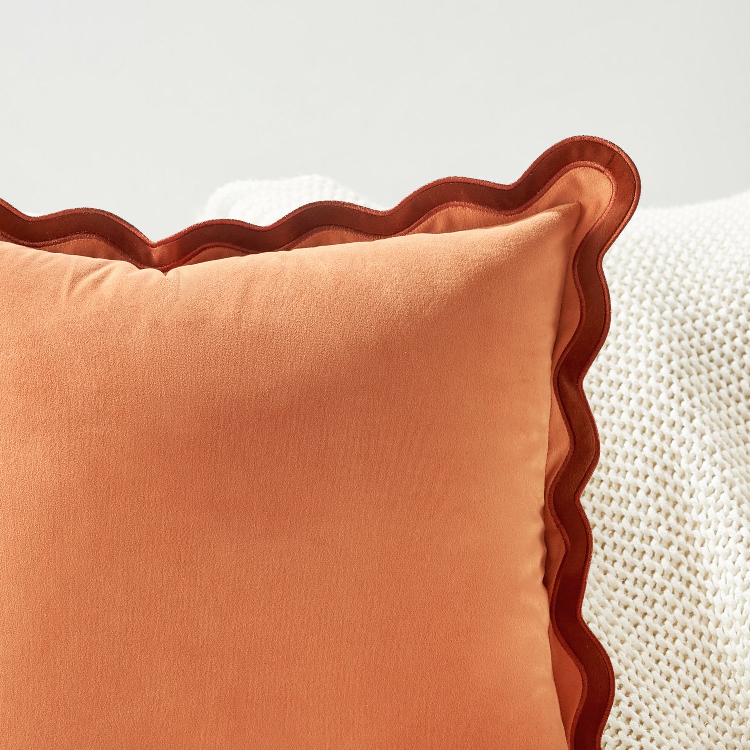 scalloped edge velvet pillows set of two rust coral