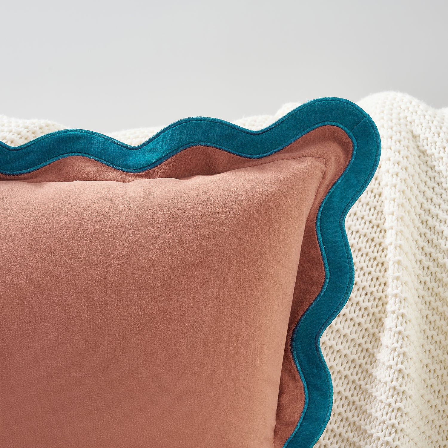 scalloped edge velvet pillows set of two teal pink