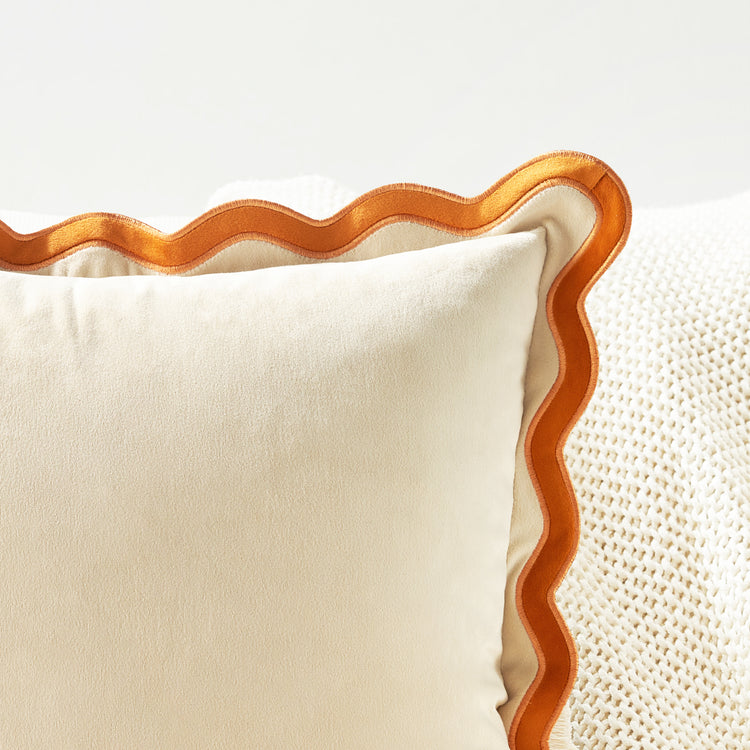 scalloped edge velvet pillows set of two yellow cream