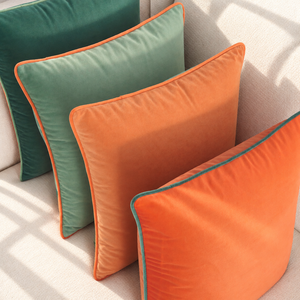 velvet piping decorative throw pillow covers coral sage green orange