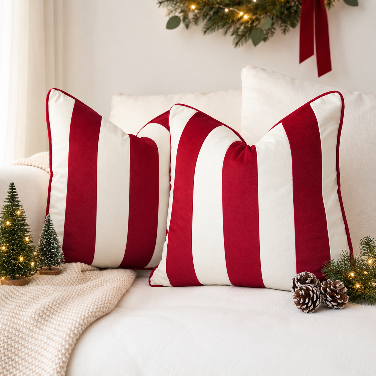 christmas throw pillow covers stripe red white