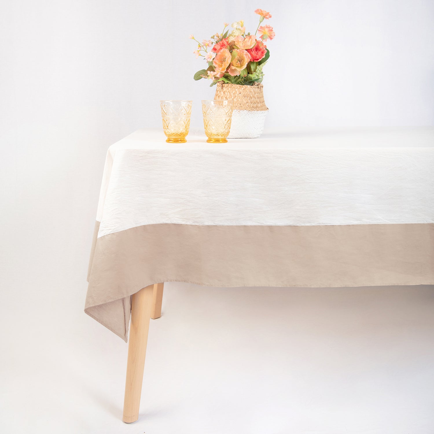 tablecloth cotton stonewashed beige white rectangle