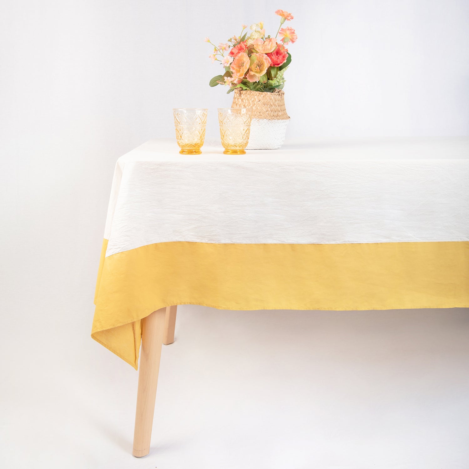 tablecloth cotton stonewashed yellow white rectangle