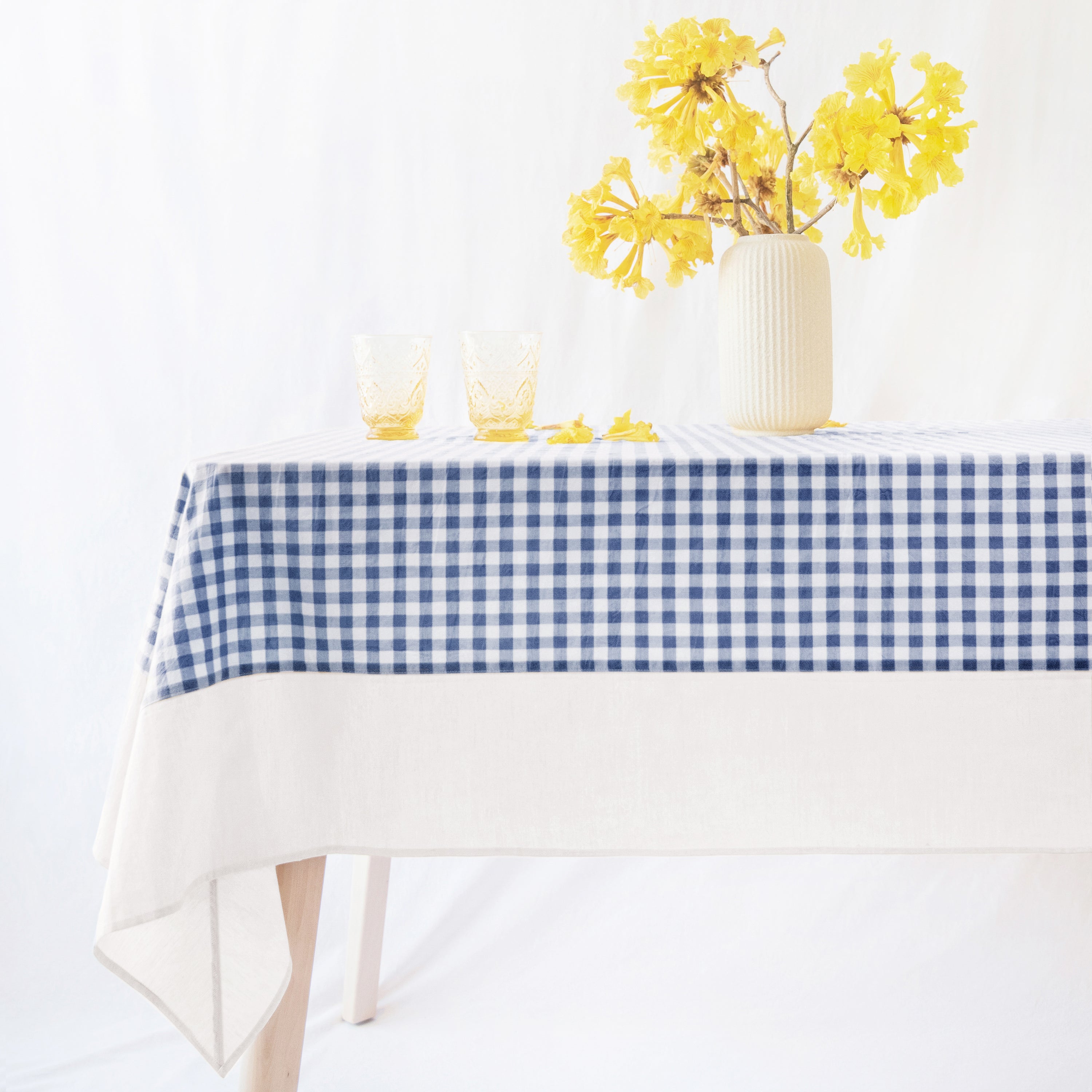 tablecloth gingham plaid buffalo checkered cotton stonewashed blue white rectangle
